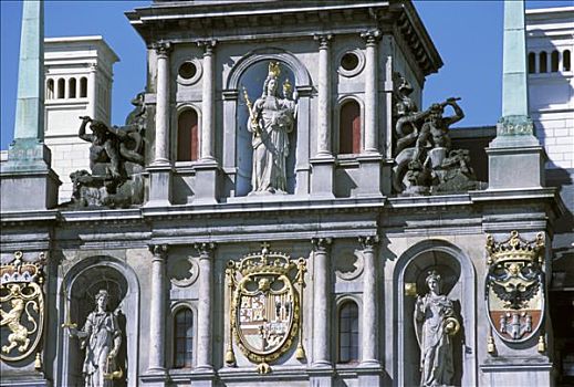 比利时,大广场,市政厅,特写,雕塑,圣母玛利亚,孩子