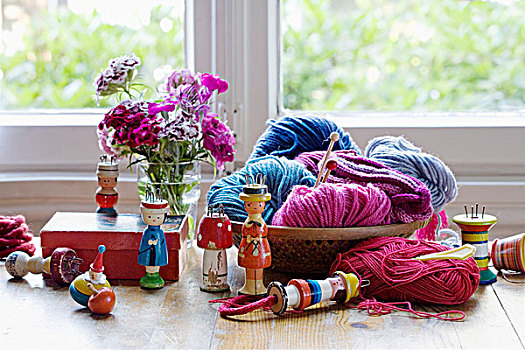 收集,编织品,毛织品,篮子,花瓶,可爱,正面,窗户