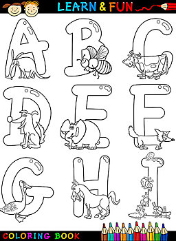 卡通,字母,动物,上色
