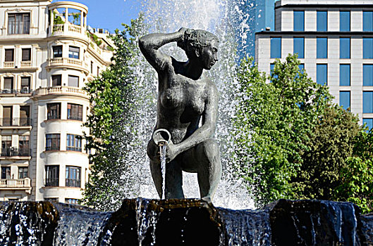 女性体形,喷泉,广场,西班牙,老城,马德里,南欧