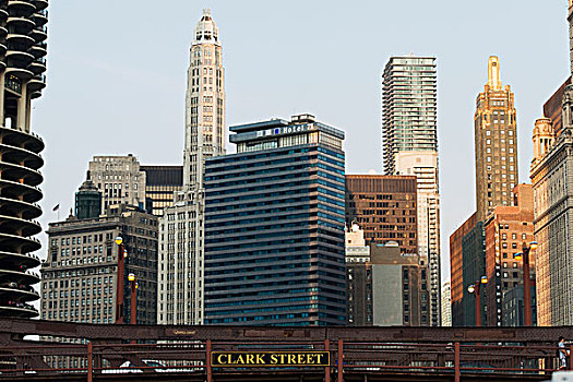 天际线,摩天大楼,蓝天,芝加哥,伊利诺斯,美国