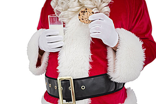 圣诞老人,拿着,饼干,牛奶杯