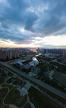 广东惠州市惠城区鹿江沥与鹿江公园航拍风光