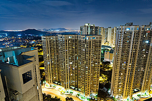 香港,住宅建筑,夜晚