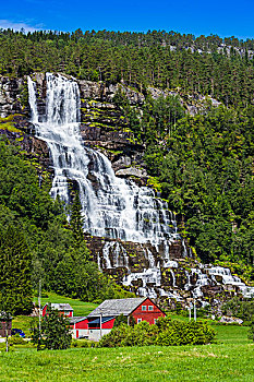 瀑布,靠近,挪威
