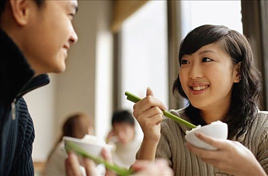 伴侣,中餐厅,吃,筷子