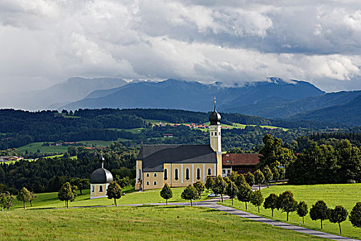 朝圣教堂,伊尔申伯格,后面,山,上巴伐利亚,巴伐利亚,德国,欧洲