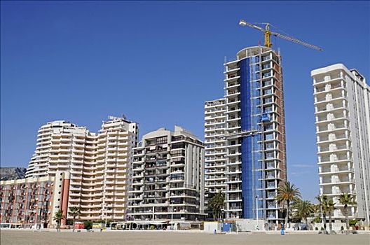 摩天大楼,高层建筑,海滩,阿雷纳尔,卡培,阿利坎特,白色海岸,西班牙