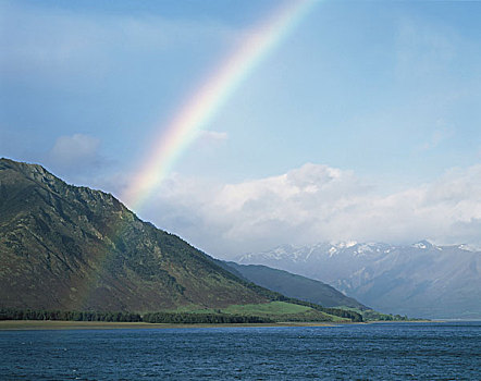彩虹,上方,湖,南岛,新西兰