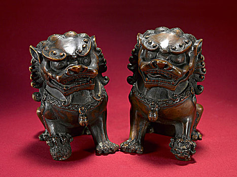 老式,中國,獅子,雕塑
