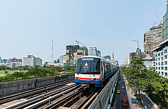 高架列车,曼谷,公交,列车,摩天大楼,泰国,亚洲