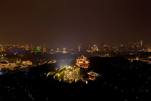 浙江省杭州市吴山景区城隍阁航拍夜景