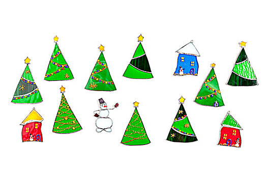 彩色玻璃,手工制作,装潢,物品,圣诞树,隔绝,白色背景,背景