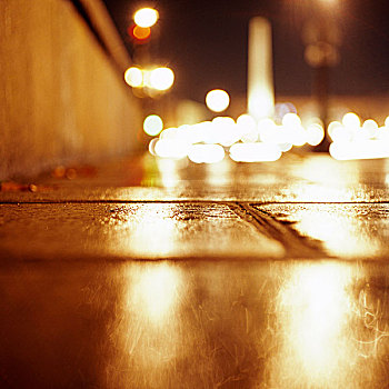 巴黎,石板路,石头,雨,夜晚,城市,模糊,后面,法国,十二月,2008年