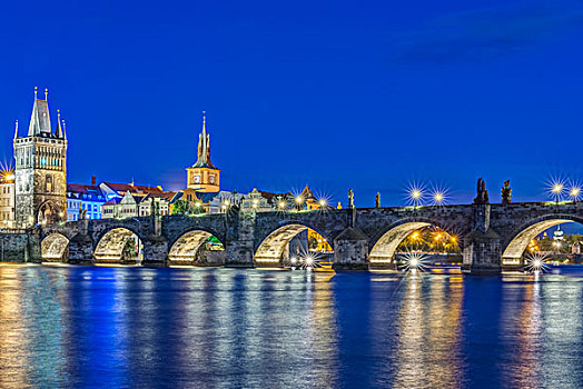 捷克共和国,波希米亚,布拉格,查理大桥,黎明,大幅,尺寸