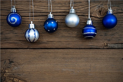 蓝色,银,圣诞树球,木头