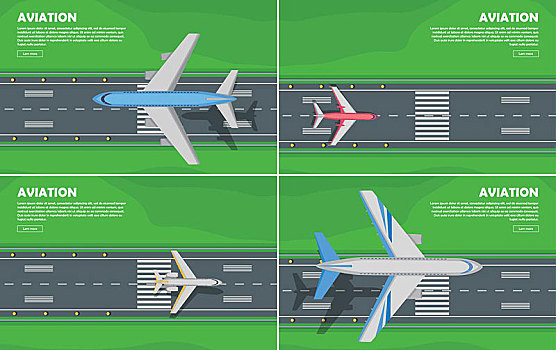 航空,概念,旗帜,客机,降落,机场跑道,绿色,草坪,矢量,插画,航空公司,旅行,运输,公司,网页,设计,风格,网络