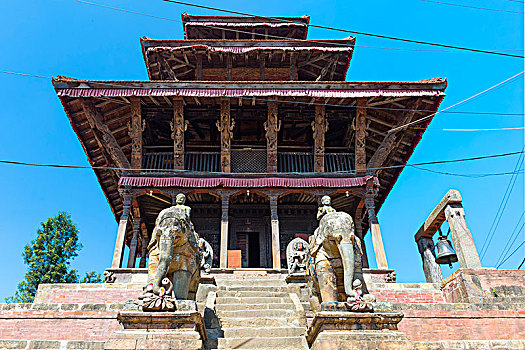 象神甘尼夏,神祠,石头,大象,塑像,庙宇,尼泊尔,亚洲