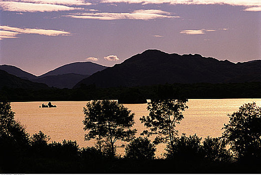 湖,风景,暮色天空,基拉尼国家公园,爱尔兰
