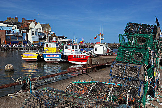 捕虾笼,码头,捕鱼,港口