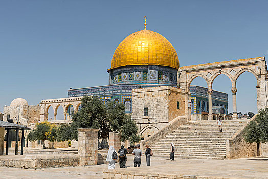正面,穹顶,石头,拱道,楼梯,圣殿山,老城,耶路撒冷,以色列,亚洲