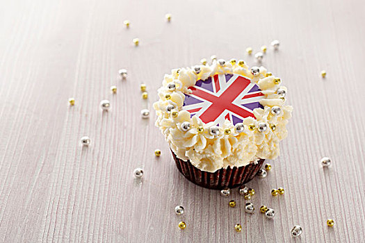 杯形蛋糕,奶油,英国国旗