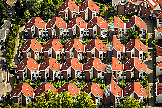 航拍,联排房,红色,屋顶,住宅,复杂,鲁尔区,北莱茵威斯特伐利亚,德国