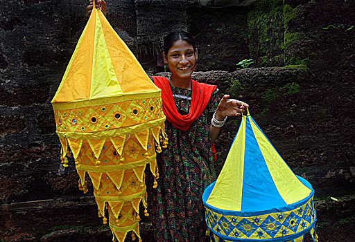 女人,灯罩,乡村,印度,六月,2005年