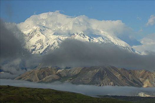 麦金利山,顶峰,云,德纳里峰,国家公园,阿拉斯加,美国