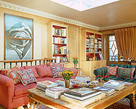 书本,木质,茶几,正面,红色,沙发