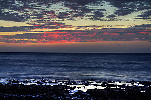 黃昏,上方,西部,毛伊岛,洗,火山岩,石头,海滩