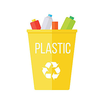 黄色,再生,垃圾箱,塑料制品,象征,垃圾桶,垃圾,再循环,环保,矢量,插画