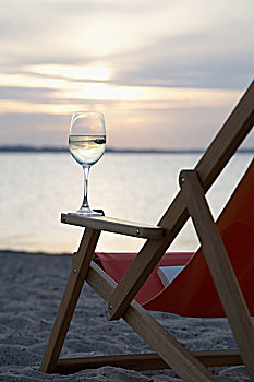 喝,葡萄酒,海滩