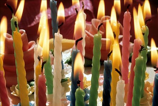 彩色,蜡烛,照亮,生日蛋糕