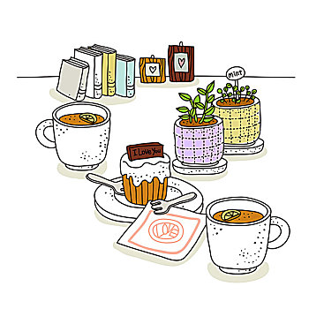 茶杯,蛋糕,书本,背景