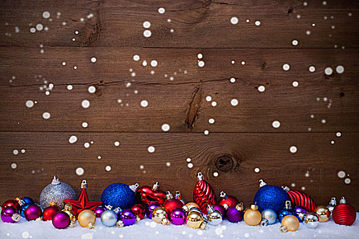 彩色,圣诞节,彩球,装饰,雪,雪花