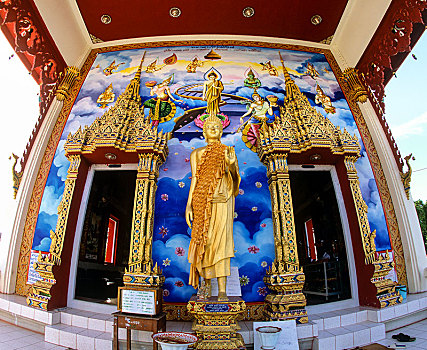 寺院,金色,佛像,壁画,入口,佛教寺庙,普吉岛,省,泰国,亚洲