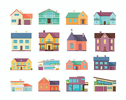 大,房子,建筑,隔绝,白色背景,乡村,城市,局部,序列,现代建筑,公寓,设计,风格,房地产,概念,矢量