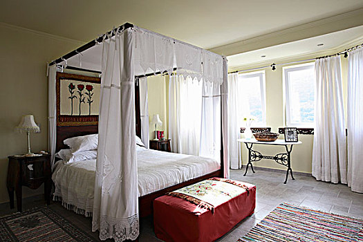 浪漫,卧室,四柱床,别墅,利富卡达岛,希腊