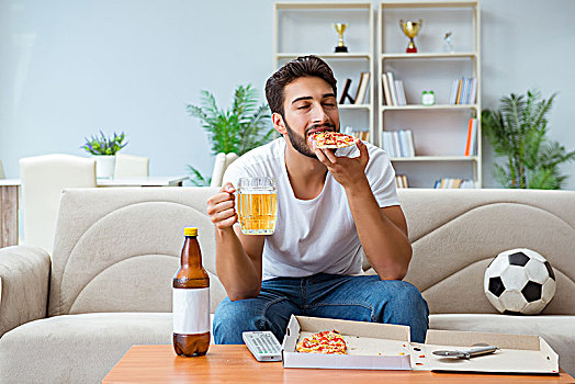 男人,吃饭,比萨饼,外卖,在家,放松,休息