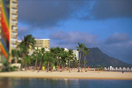 夏威夷,瓦胡岛,怀基基海滩,场景,钻石海岬,背景,蓝天,酒店