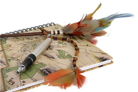 旅行,日记,笔,羽毛,隔绝,白色背景