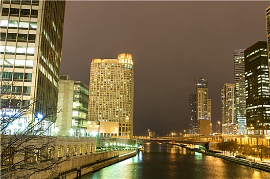 芝加哥,市区,夜晚