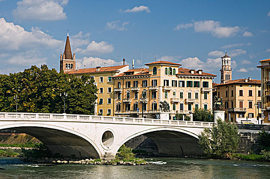 桥,上方,河,维罗纳,威尼托,意大利,欧洲