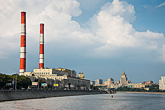 电厂,莫斯科,河,俄罗斯,欧洲