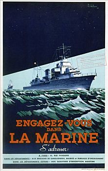 法国,海军,招募,海报,艺术家