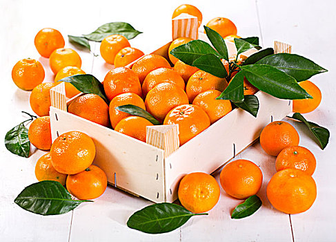 新鲜,橘子,木盒