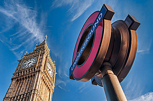伦敦地铁标志,影子,大本钟