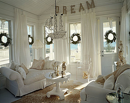 窗户,乡村风格,起居室,一对,白色,沙发