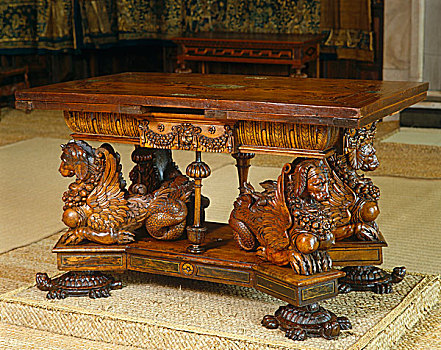 海洋,狗,胡桃,桌子,重要,块,16世纪,家具,英格兰